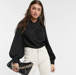 ASOS Design Black Long Sleeve Top w/ Twist Neck Detail